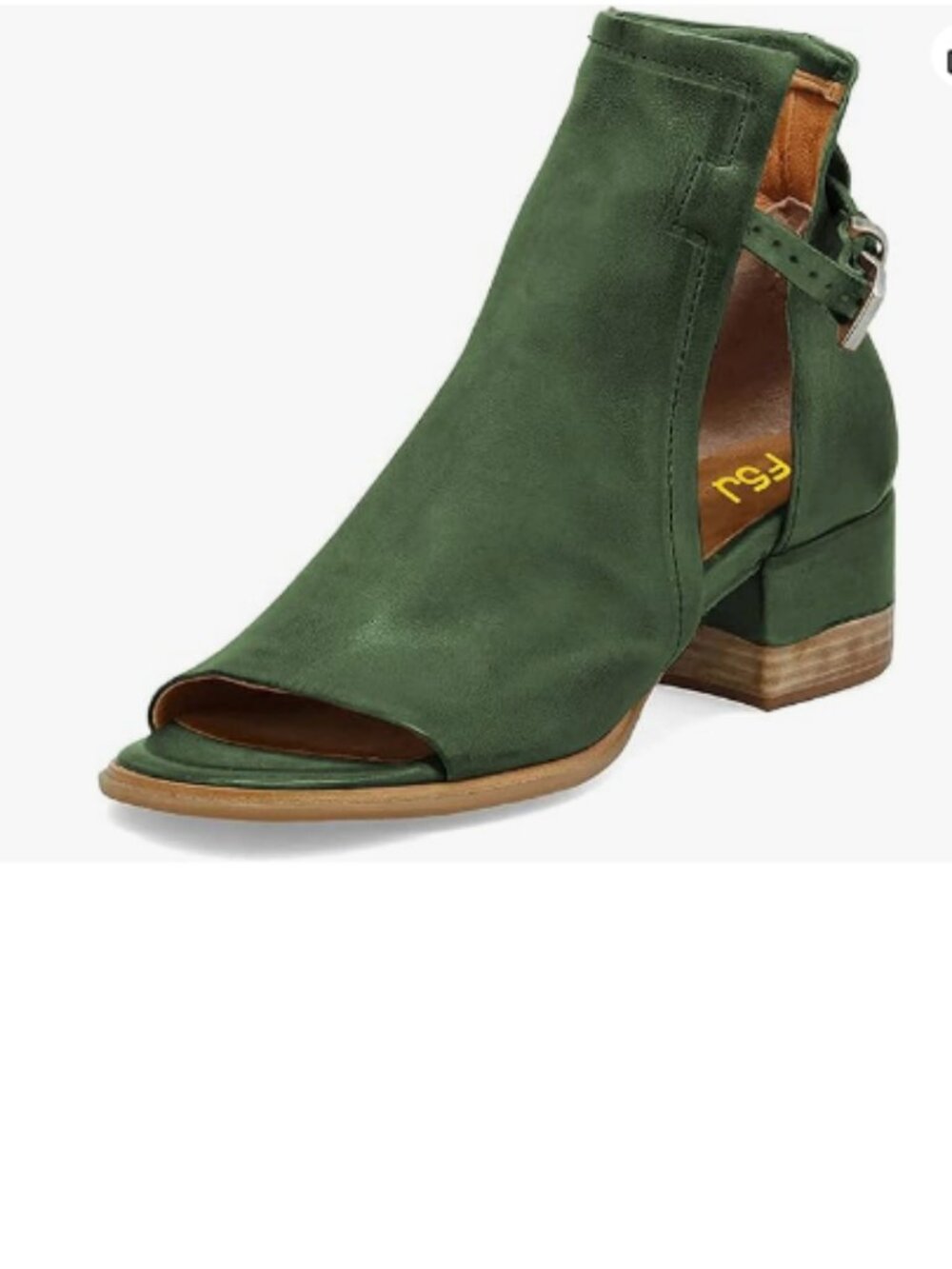FSJ Green Peep Open Toe Sandals Cut Out Buckle Ankle Bootie Block Low Heel Boot
